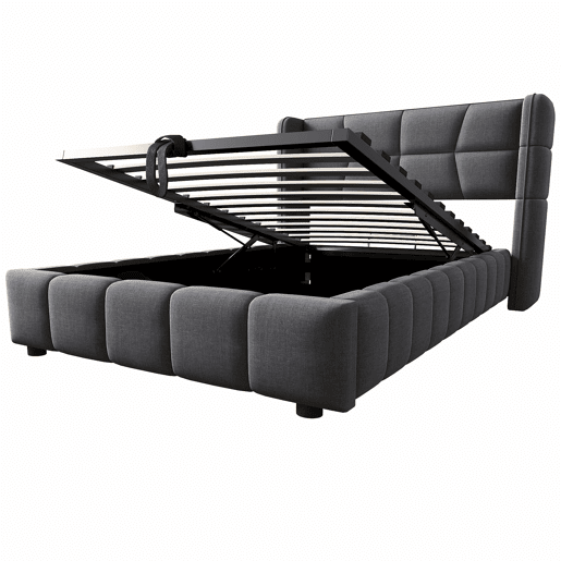 Cama estofada infantil 90 x 200 cm - com base, cabeceira e sistema de arrumação pneumático, estrutura em linho para crianças e adolescentes - cinzenta Cama estofada infantil 90 x 200 cm - com base, cabeceira e sistema de arrumação pneumático, estrutura em linho para crianças e adolescentes - cinzenta