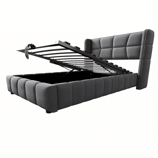 Cama estofada infantil 90 x 200 cm - com base, cabeceira e sistema de arrumação pneumático, estrutura em linho para crianças e adolescentes - cinzenta Cama estofada infantil 90 x 200 cm - com base, cabeceira e sistema de arrumação pneumático, estrutura em linho para crianças e adolescentes - cinzenta