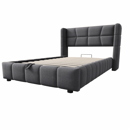 Cama estofada infantil 90 x 200 cm - com base, cabeceira e sistema de arrumação pneumático, estrutura em linho para crianças e adolescentes - cinzenta Cama estofada infantil 90 x 200 cm - com base, cabeceira e sistema de arrumação pneumático, estrutura em linho para crianças e adolescentes - cinzenta