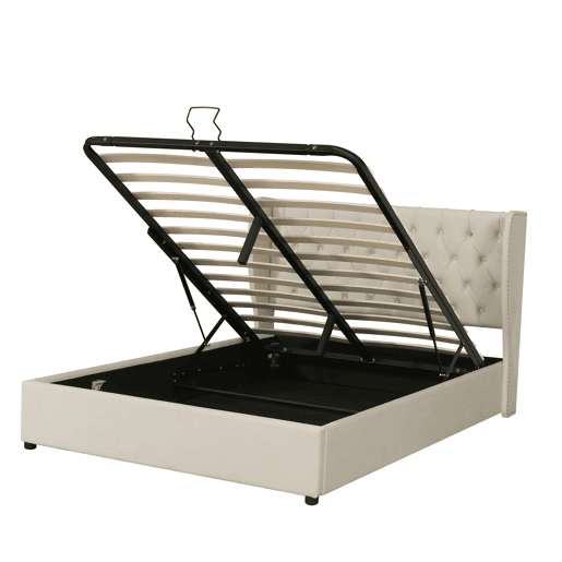 Cama de contentor estofada em veludo 180x200 cm com estrado de ripas - Bege Cama de contentor estofada em veludo 180x200 cm com estrado de ripas - Bege