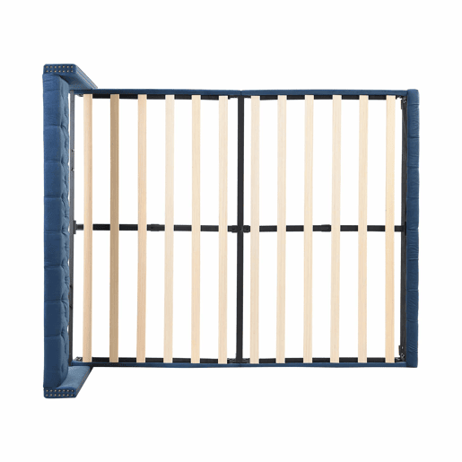 Cama de adulto estofada em veludo - 160x200 cm - com estrado de molas - Azul Cama de adulto estofada em veludo - 160x200 cm - com estrado de molas - Azul