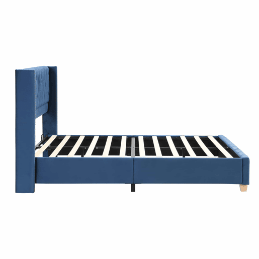 Cama de adulto estofada em veludo - 160x200 cm - com estrado de molas - Azul Cama de adulto estofada em veludo - 160x200 cm - com estrado de molas - Azul