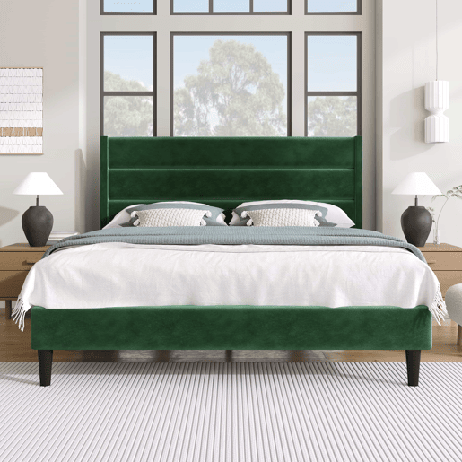 Cama estofada em veludo - 140x200cm - estilo contemporâneo - Verde Cama estofada em veludo - 140x200cm - estilo contemporâneo - Verde