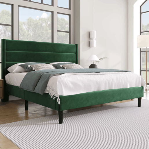 Cama estofada em veludo - 140x200cm - estilo contemporâneo - Verde Cama estofada em veludo - 140x200cm - estilo contemporâneo - Verde