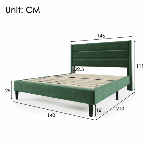 Cama estofada em veludo - 140x200cm - estilo contemporâneo - Verde Cama estofada em veludo - 140x200cm - estilo contemporâneo - Verde