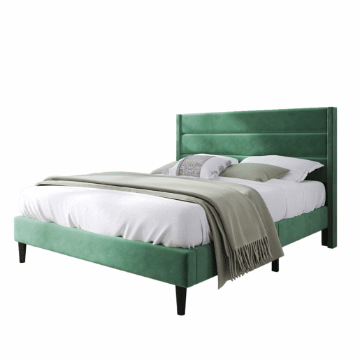 Cama estofada em veludo - 140x200cm - estilo contemporâneo - Verde Cama estofada em veludo - 140x200cm - estilo contemporâneo - Verde