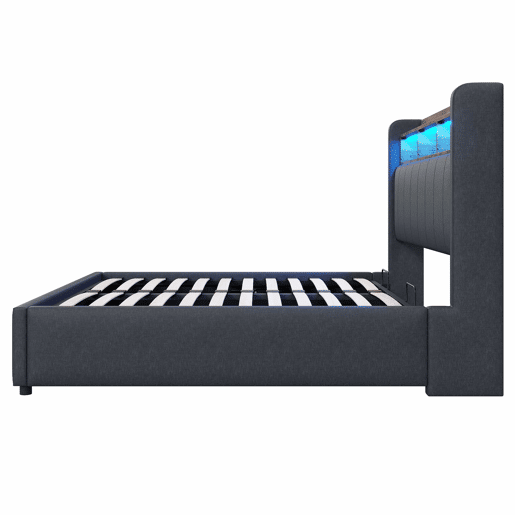 Cómoda estofada em linho 140x200 cm - com LED + tomadas - Cinzento