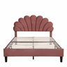 Cama de casal estofada em veludo - 140x200cm - cabeceira em forma de flor - com estrado de ripas - Vermelho