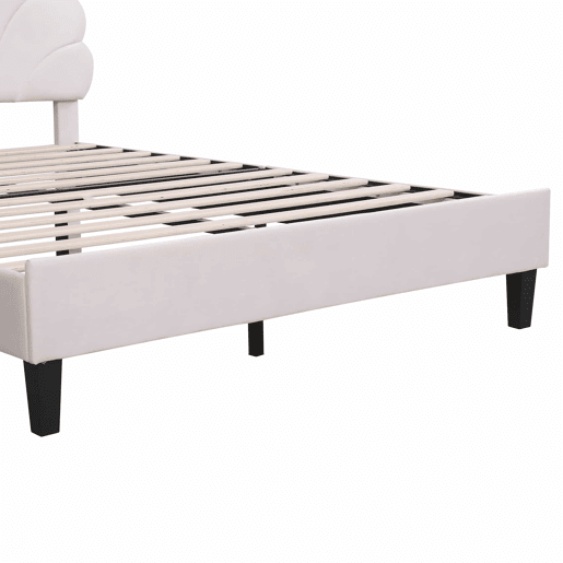 Cama de casal estofada em veludo - 140x200cm - cabeceira em forma de flor - com estrado de molas - Bege Cama de casal estofada em veludo - 140x200cm - cabeceira em forma de flor - com estrado de molas - Bege