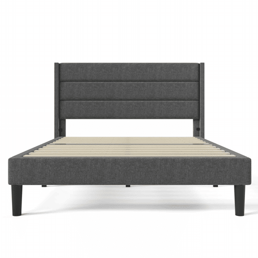 Cama estofada em linho - 140x200cm - estilo contemporâneo - Cinzento Cama estofada em linho - 140x200cm - estilo contemporâneo - Cinzento