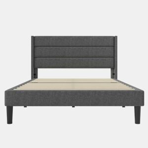 Cama estofada em linho - 140x200cm - estilo contemporâneo - Cinzento