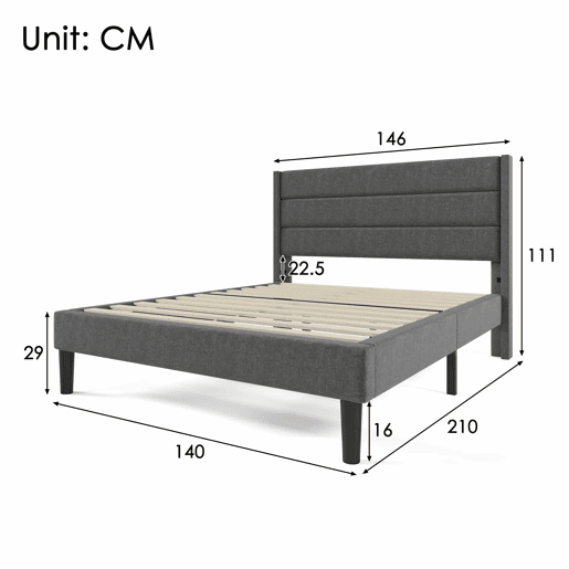 Cama estofada em linho - 140x200cm - estilo contemporâneo - Cinzento Cama estofada em linho - 140x200cm - estilo contemporâneo - Cinzento