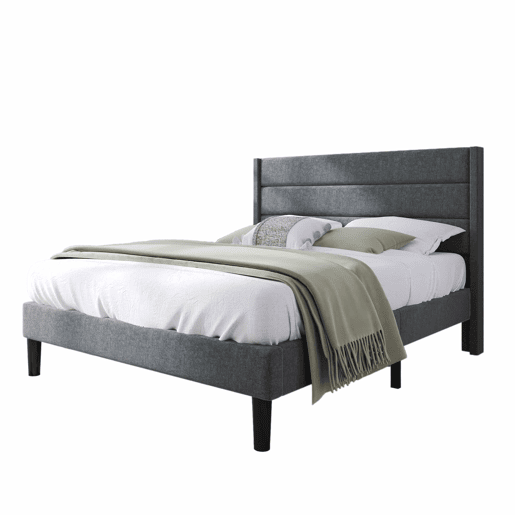 Cama estofada em linho - 140x200cm - estilo contemporâneo - Cinzento Cama estofada em linho - 140x200cm - estilo contemporâneo - Cinzento