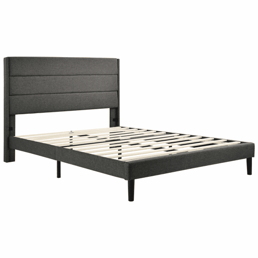 Cama estofada em linho - 140x200cm - estilo contemporâneo - Cinzento Cama estofada em linho - 140x200cm - estilo contemporâneo - Cinzento