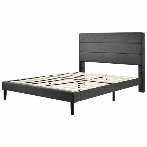 Cama estofada em linho - 140x200cm - estilo contemporâneo - Cinzento Cama estofada em linho - 140x200cm - estilo contemporâneo - Cinzento
