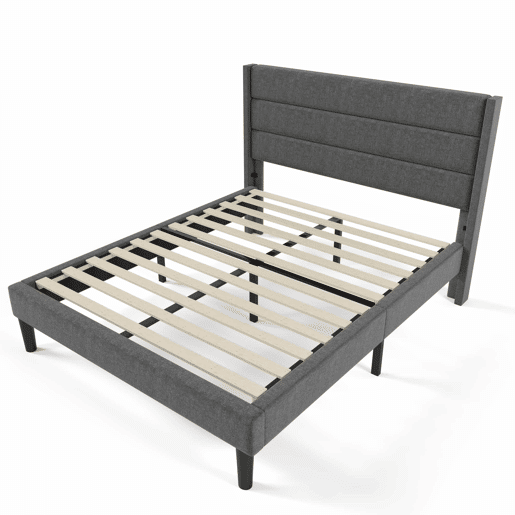 Cama estofada em linho - 140x200cm - estilo contemporâneo - Cinzento Cama estofada em linho - 140x200cm - estilo contemporâneo - Cinzento