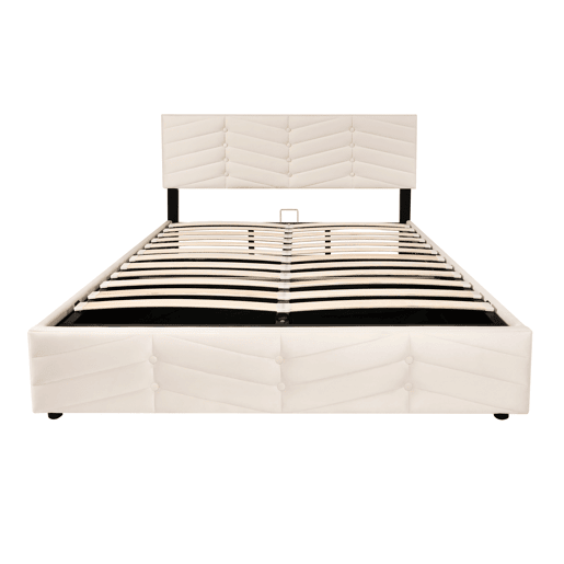 Cama estofada 140x190 cm - com cabeceira ajustável em altura, estrado de ripas de madeira, fácil montagem, veludo holandês - Bege Cama estofada 140x190 cm - com cabeceira ajustável em altura, estrado de ripas de madeira, fácil montagem, veludo holandês - Bege