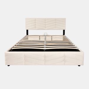 Cama estofada 140x190 cm - com cabeceira ajustável em altura, estrado de ripas de madeira, fácil montagem, veludo holandês - Bege