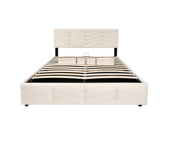 Cama tapizada 140x190 cm - con cabecero ajustable en altura, somier de listones de madera, fácil montaje, terciopelo holandés - beige