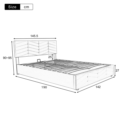 Cama estofada 140x190 cm - com cabeceira ajustável em altura, estrado de ripas de madeira, fácil montagem, veludo holandês - Bege Cama estofada 140x190 cm - com cabeceira ajustável em altura, estrado de ripas de madeira, fácil montagem, veludo holandês - Bege