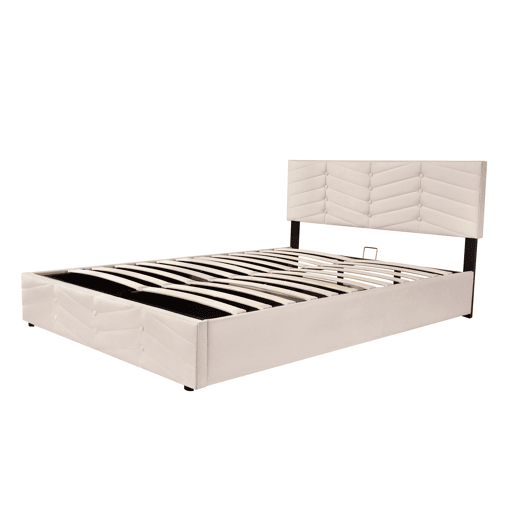 Cama estofada 140x190 cm - com cabeceira ajustável em altura, estrado de ripas de madeira, fácil montagem, veludo holandês - Bege Cama estofada 140x190 cm - com cabeceira ajustável em altura, estrado de ripas de madeira, fácil montagem, veludo holandês - Bege