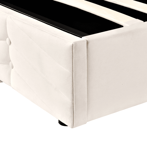 Cama estofada 140x190 cm - com cabeceira ajustável em altura, estrado de ripas de madeira, fácil montagem, veludo holandês - Bege Cama estofada 140x190 cm - com cabeceira ajustável em altura, estrado de ripas de madeira, fácil montagem, veludo holandês - Bege
