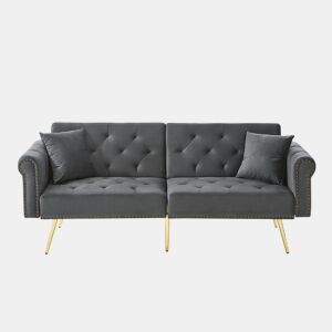 Sofá-cama dobrável 2 lugares fixa de tecido,cinza