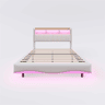 Cama de adulto 140x200 cm em tecido de linho - cabeceira com arrumação com LED e tomadas - Bege