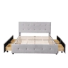Cama de casal estofada em veludo - 140x200cm - com 4 gavetas e estrado de molas - Cinzento