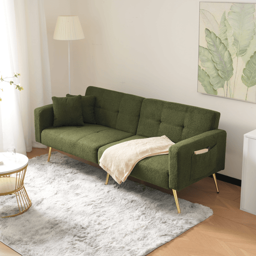 Sofá-cama dobrável 2 lugares fixa de tecido,verde