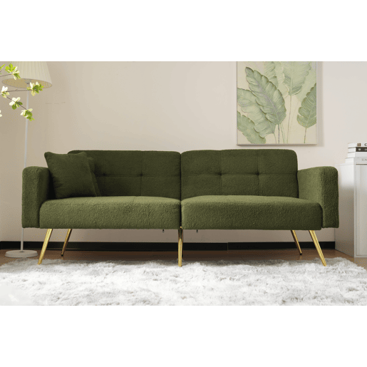 Sofá-cama dobrável 2 lugares fixa de tecido,verde
