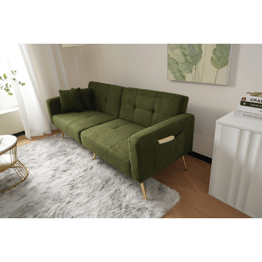 Sofá-cama dobrável 2 lugares fixa de tecido,verde