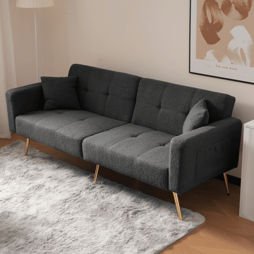 Sofá-cama dobrável 2 lugares fixa de tecido,cinza Sofá-cama dobrável 2 lugares fixa de tecido,cinza