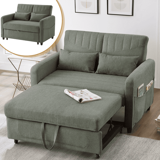 Sofá-cama 2 lugares conversível de algodão e linho,verde