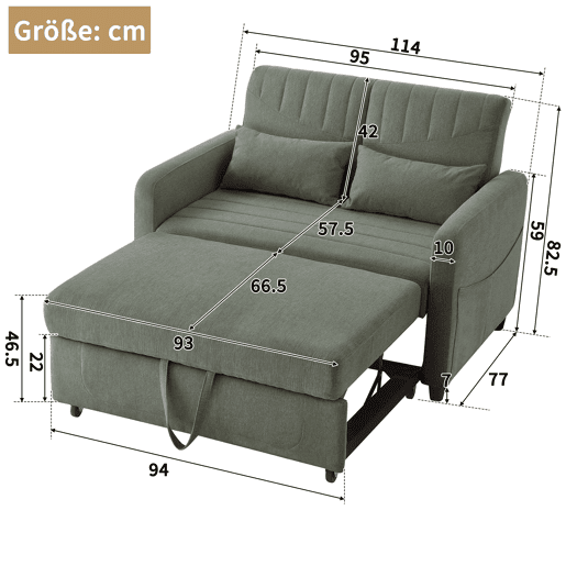 Sofá-cama 2 lugares conversível de algodão e linho,verde