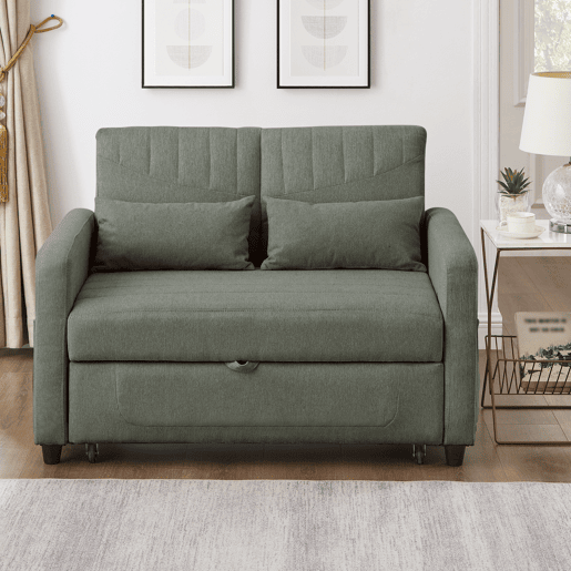 Sofá-cama 2 lugares conversível de algodão e linho,verde