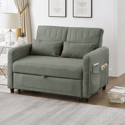 Sofá-cama 2 lugares conversível de algodão e linho,verde