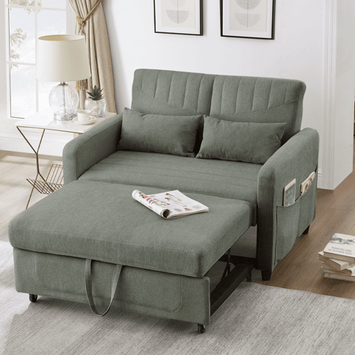 Sofá-cama 2 lugares conversível de algodão e linho,verde