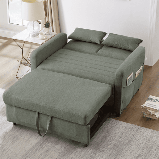 Sofá-cama 2 lugares conversível de algodão e linho,verde