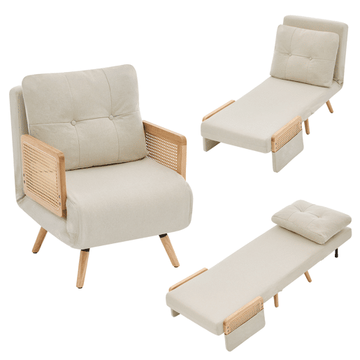 Sofá-cama dobrável 1 lugare conversível de linho,bege Sofá-cama dobrável 1 lugare conversível de linho,bege