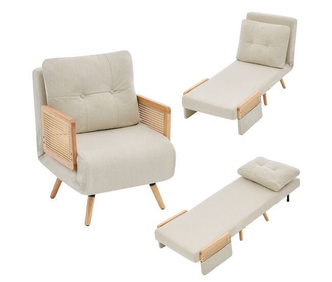 Sofá cama plegable 1 plaza convertible de lino,beige