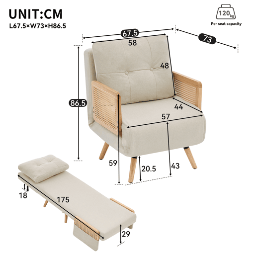 Sofá-cama dobrável 1 lugare conversível de linho,bege Sofá-cama dobrável 1 lugare conversível de linho,bege