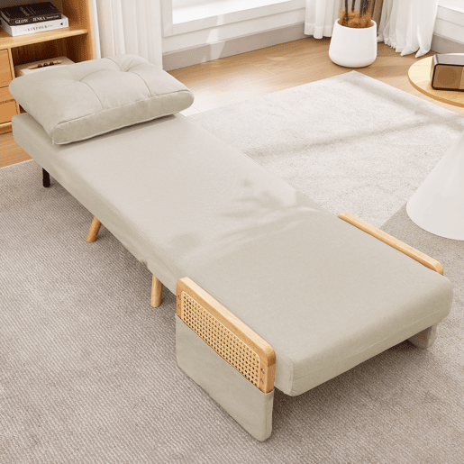 Sofá-cama dobrável 1 lugare conversível de linho,bege Sofá-cama dobrável 1 lugare conversível de linho,bege