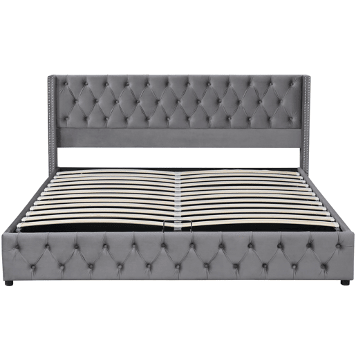 Cama contentora de veludo com estrado de ripas 180x200 cm - Cinzento Cama contentora de veludo com estrado de ripas 180x200 cm - Cinzento