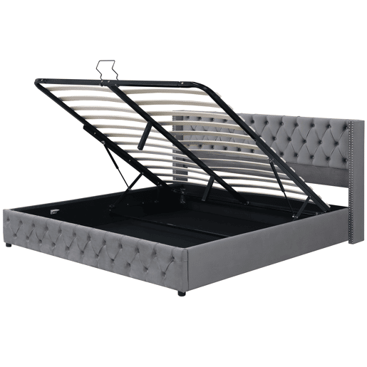 Cama contentora de veludo com estrado de ripas 180x200 cm - Cinzento Cama contentora de veludo com estrado de ripas 180x200 cm - Cinzento