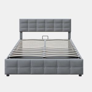 Cama de arrumação em veludo 180x200 cm - com estrado de molas - Cinzento