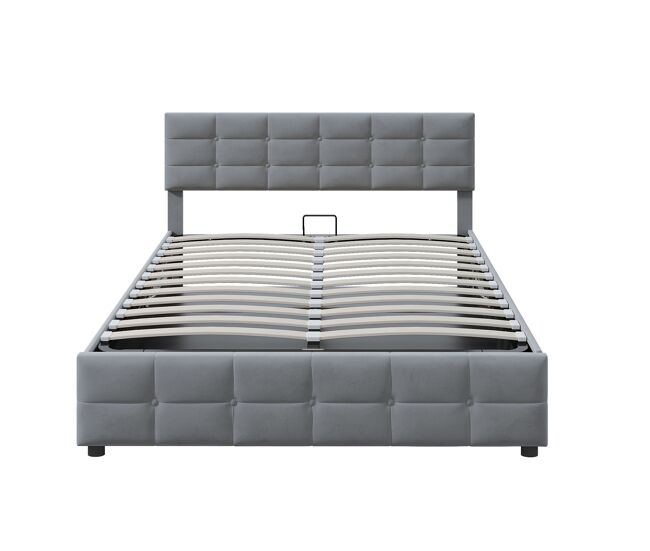 Cama con almacenaje de terciopelo 180x200 cm - con somier - gris
