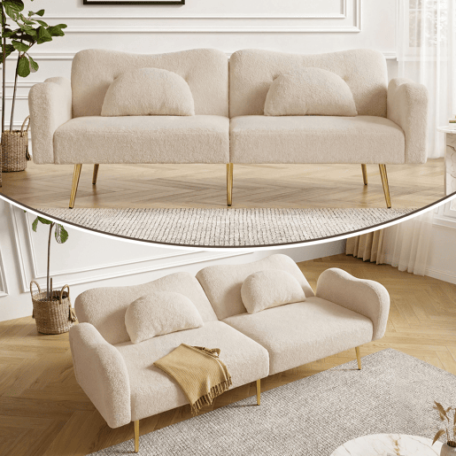 Sofá-cama dobrável 2 lugares fixa de tecido,bege Sofá-cama dobrável 2 lugares fixa de tecido,bege