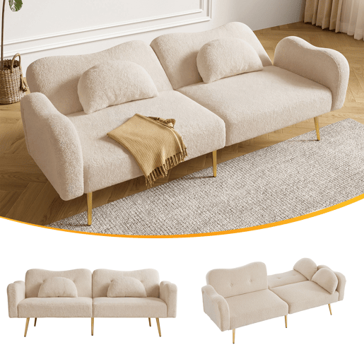 Sofá-cama dobrável 2 lugares fixa de tecido,bege Sofá-cama dobrável 2 lugares fixa de tecido,bege
