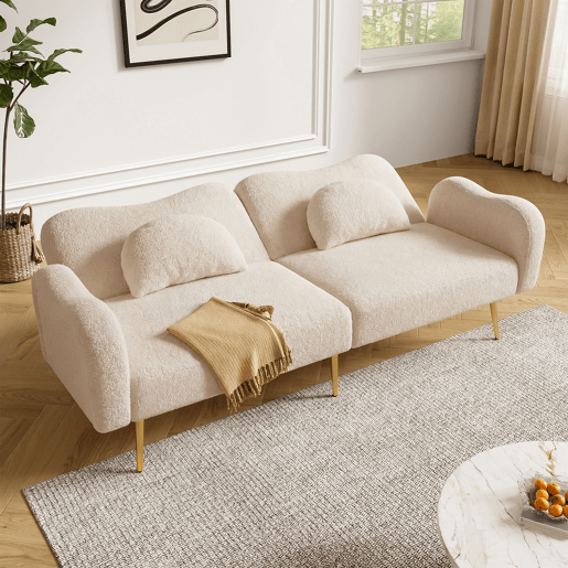 Sofá-cama dobrável 2 lugares fixa de tecido,bege Sofá-cama dobrável 2 lugares fixa de tecido,bege